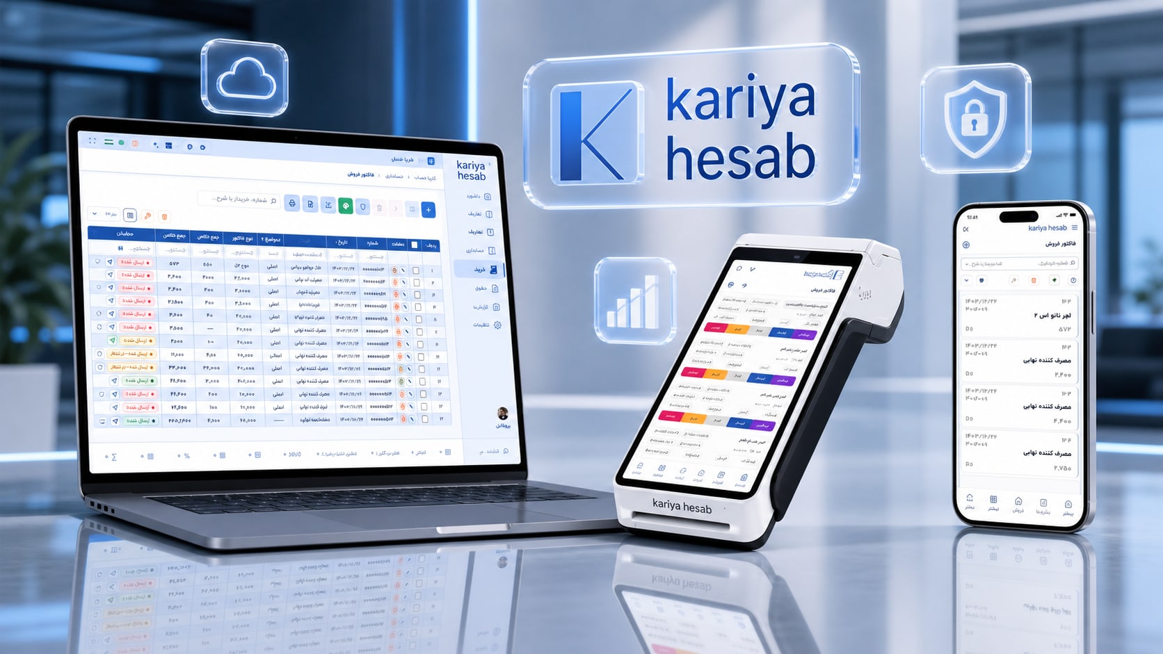 نرمافزار کاریا حساب روی کامپیوتر، موبایل و دستگاه پوز