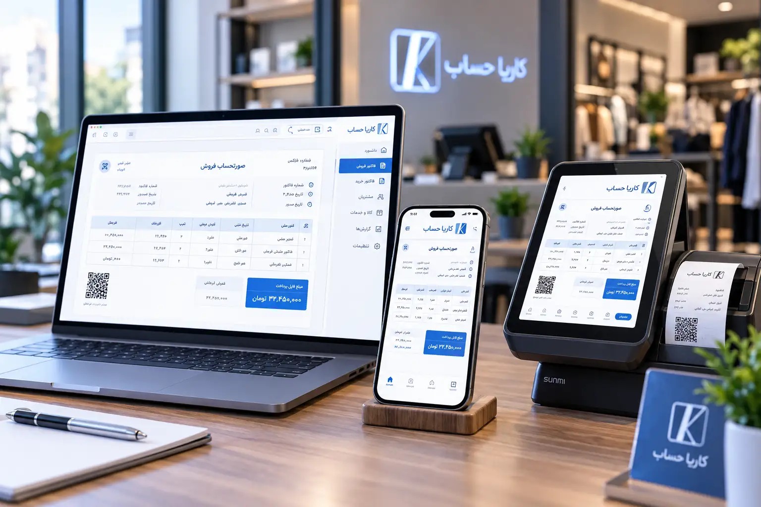 نرمافزار کاریا حساب روی کامپیوتر، موبایل و دستگاه پوز
